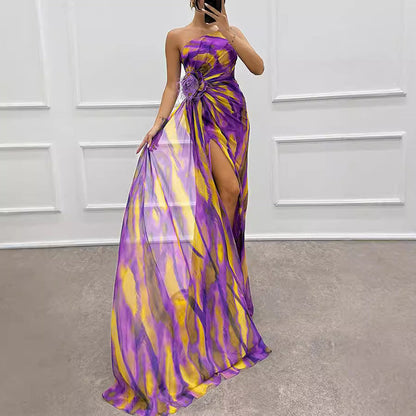🌸Spring Specials💐 Women's Vibrant One-Shoulder High-Slit Maxi Dress