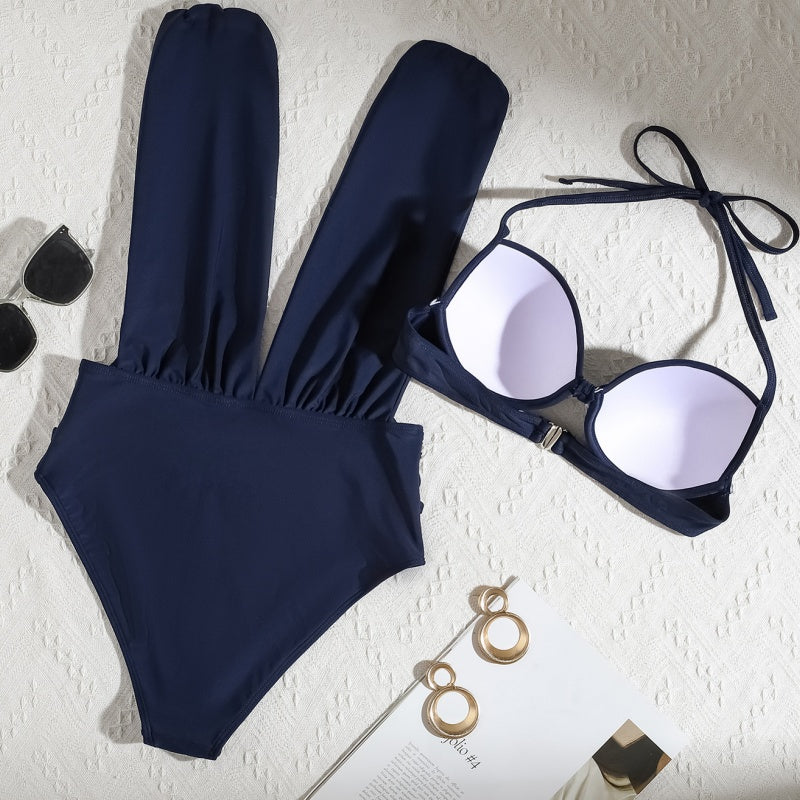 🌸Spring Specials💐 Women's Tie Solid Color Swimsuit 2-PCS Set