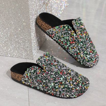 💯Spring Specials🎉 Women's Comfortable Casual Sequin Cork Slippers