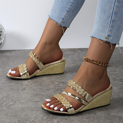🌴Summer Specials🌴Trendy Crystal-Adorned Wedge Sandals