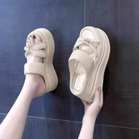💯Spring Specials🎉Women's Rhinestone Thick Platform Slip-On Sandals
