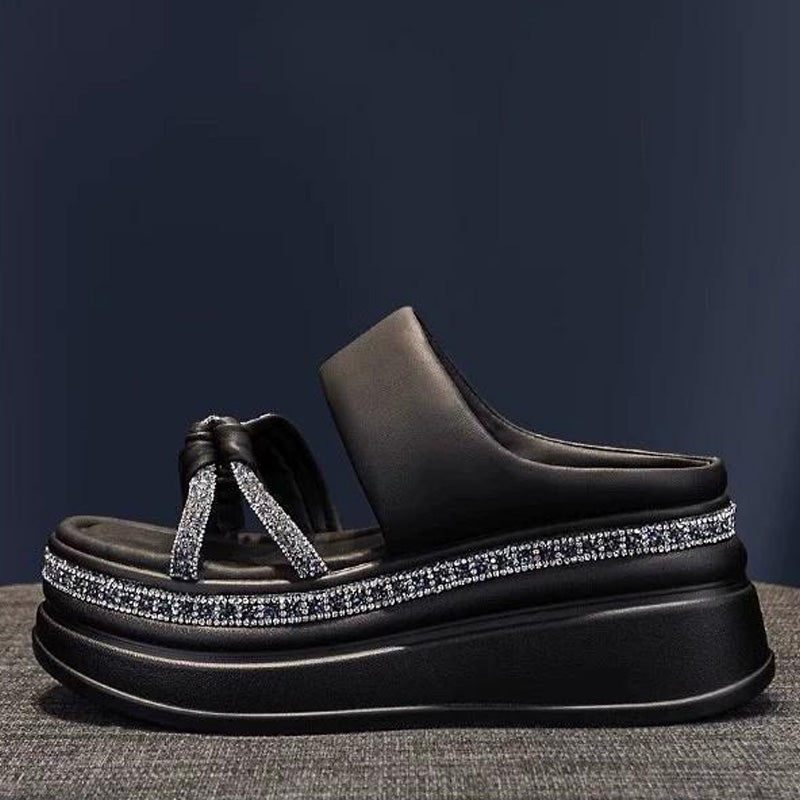 💯Spring Specials🎉Women's Rhinestone Thick Platform Slip-On Sandals