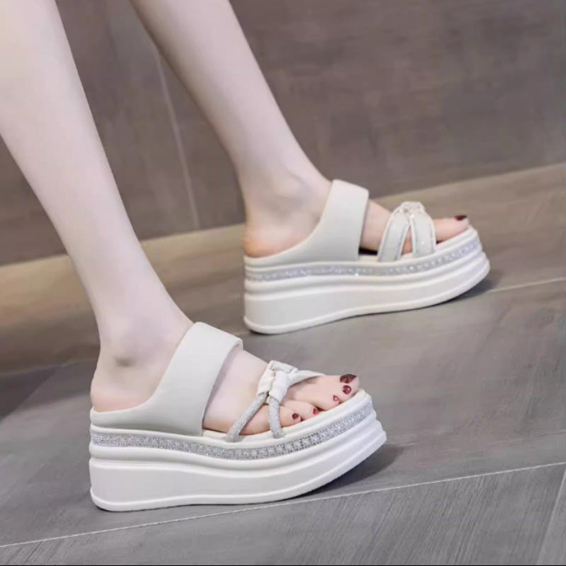 💯Spring Specials🎉Women's Rhinestone Thick Platform Slip-On Sandals