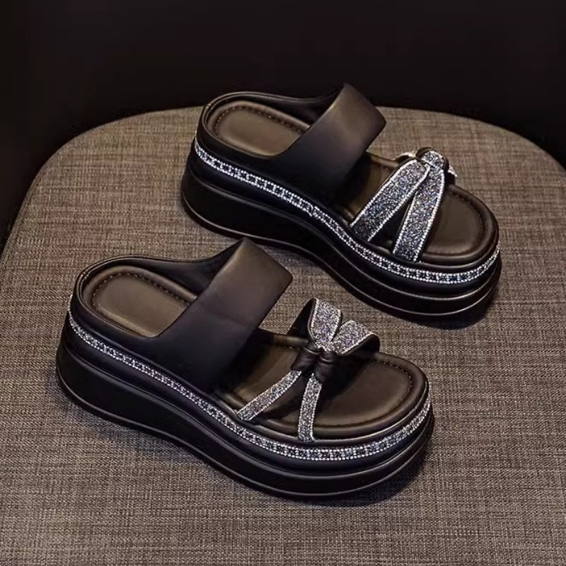 💯Spring Specials🎉Women's Rhinestone Thick Platform Slip-On Sandals