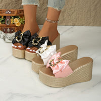 ⏳Time-limited Special⌛Bowknot PU Leather Wedge Slippers