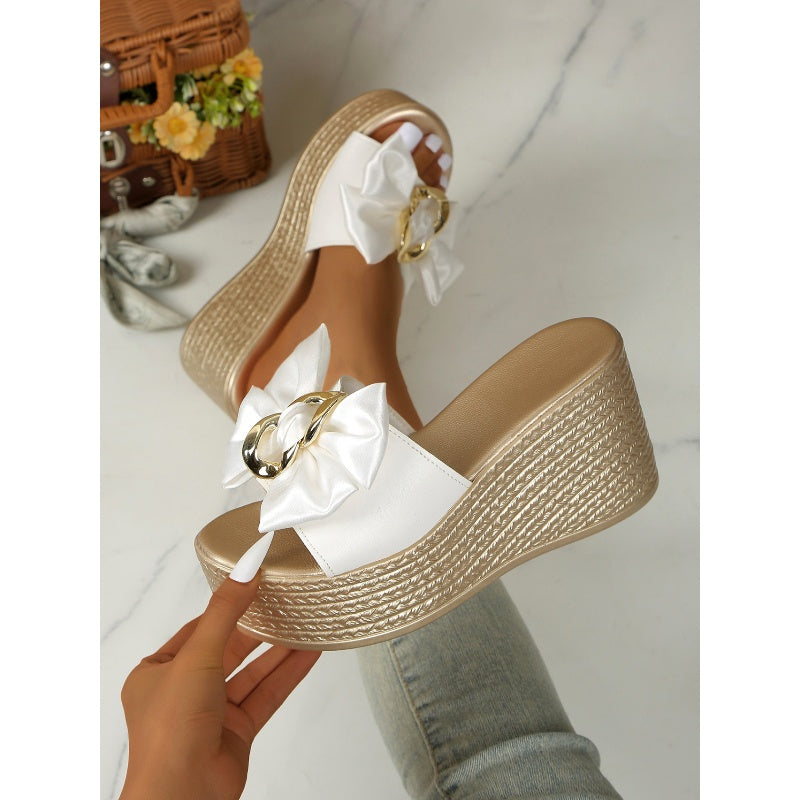 ⏳Time-limited Special⌛Bowknot PU Leather Wedge Slippers