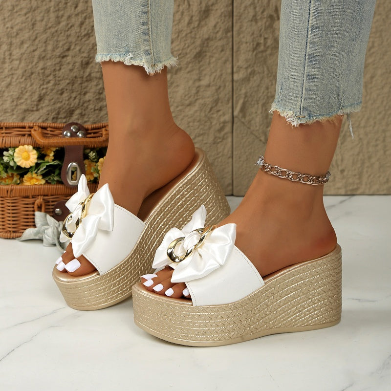 ⏳Time-limited Special⌛Bowknot PU Leather Wedge Slippers