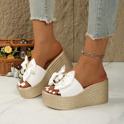 ⏳Time-limited Special⌛Bowknot PU Leather Wedge Slippers