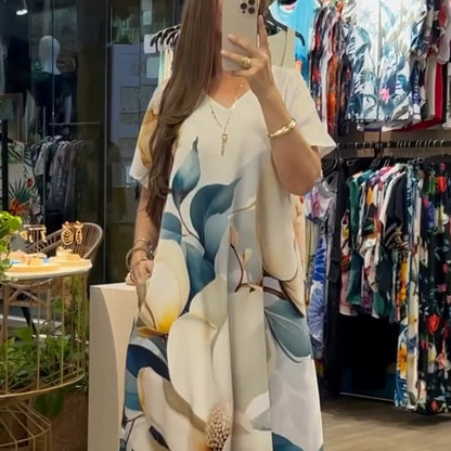🌴Summer Specials🌴Women's Loose Casual V-Neck Printed Short Sleeve Dresses