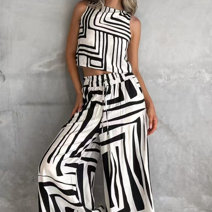 🌴Summer Specials🌴Striped Sleeveless Top & Wide-Leg Pants Set