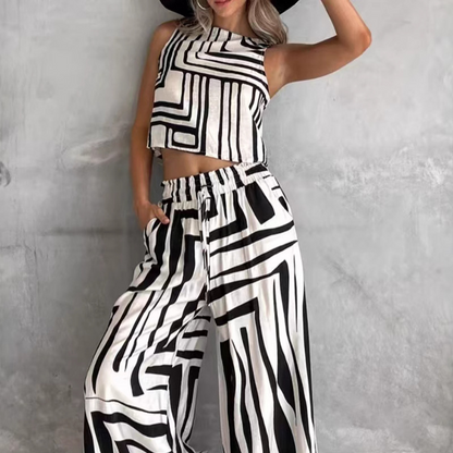 🌴Summer Specials🌴Striped Sleeveless Top & Wide-Leg Pants Set