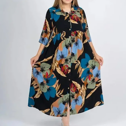 ⏳Time-limited Special⏰Women’s Loose Lapel Printed Button-Down Long Dress