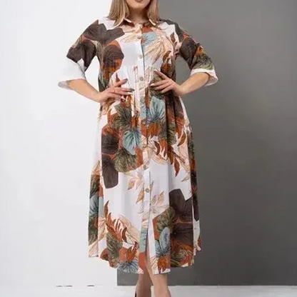 ⏳Time-limited Special⏰Women’s Loose Lapel Printed Button-Down Long Dress