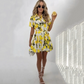 🍋New Summer Mood💛Women's Printed Lapel V-Neck Long Dress with Belt