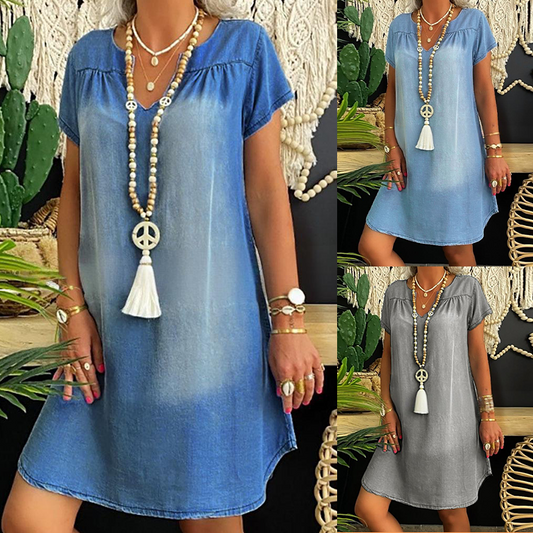 ⏳Time-limited Special⏰Women's Denim V-Neck Short Sleeve Dress