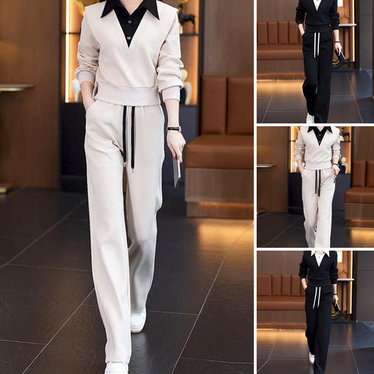 ⏳Time-limited Special🦋Women's Shirt Collar Top  Drawstring Bottom Set