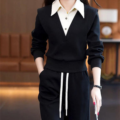 ⏳Time-limited Special🦋Women's Shirt Collar Top  Drawstring Bottom Set