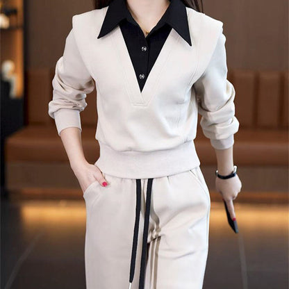 ⏳Time-limited Special🦋Women's Shirt Collar Top  Drawstring Bottom Set