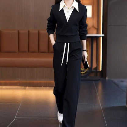 ⏳Time-limited Special🦋Women's Shirt Collar Top  Drawstring Bottom Set