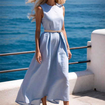 ⏳Time-limited Special⏰Elegant Solid Color Sleeveless Maxi Dress with Belt