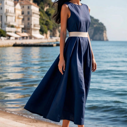 ⏳Time-limited Special⏰Elegant Solid Color Sleeveless Maxi Dress with Belt