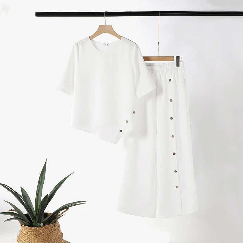⏳Time-limited Special⏰Women's Irregular Hem Top & Wide Leg Pants (2 Piece Set)