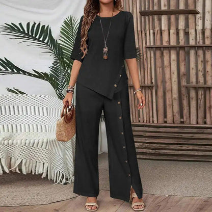 ⏳Time-limited Special⏰Women's Irregular Hem Top & Wide Leg Pants (2 Piece Set)