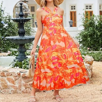 ⏳Time-limited Special⏰Cross Halter Sleeveless Floral Printed Dress💃