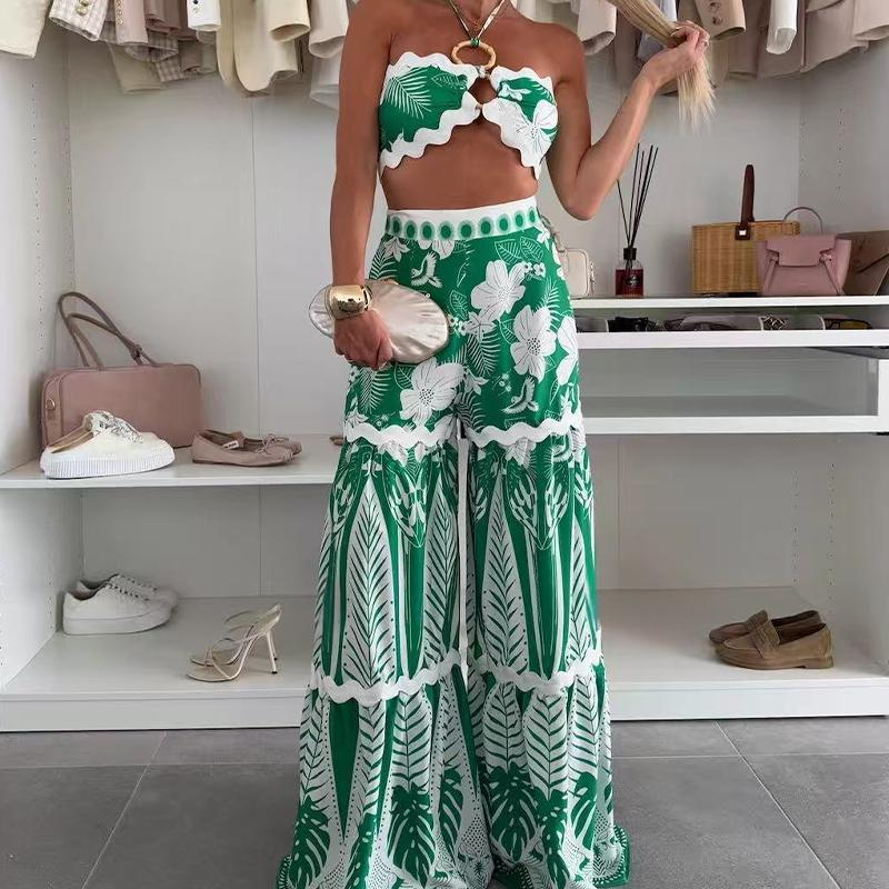👙Women’s Bikini Top & Printed Wide-Leg Pants Set - Fashionable & Vacation-Ready