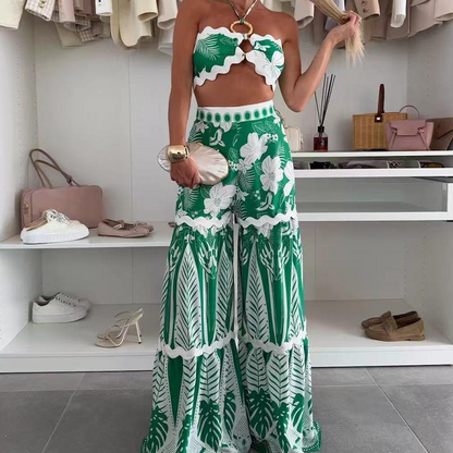 👙Women’s Bikini Top & Printed Wide-Leg Pants Set - Fashionable & Vacation-Ready
