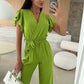 ⏳Time-limited Special⏰Women's Fashion Solid Color V-Neck Ruffle Sleeve Wide-Leg Jumpsuit
