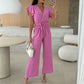 ⏳Time-limited Special⏰Women's Fashion Solid Color V-Neck Ruffle Sleeve Wide-Leg Jumpsuit