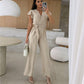 ⏳Time-limited Special⏰Women's Fashion Solid Color V-Neck Ruffle Sleeve Wide-Leg Jumpsuit