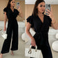 ⏳Time-limited Special⏰Women's Fashion Solid Color V-Neck Ruffle Sleeve Wide-Leg Jumpsuit