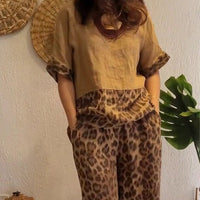 ⏳Time-limited Special⏰Stylish Patchwork Short Sleeve Top & Wide Leg Pants(2 Piece Set)👯