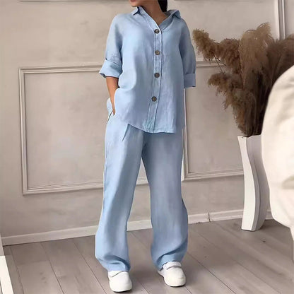 ⏳Time-limited Special⏰Fashion Botton-Down Shirt & Pants 2-Piece Set