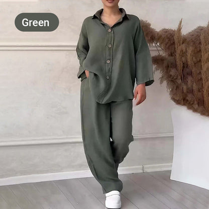 ⏳Time-limited Special⏰Fashion Botton-Down Shirt & Pants 2-Piece Set