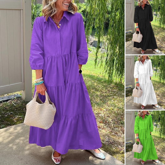 ⏳Time-limited Special⏰Women’s Casual Loose Fit Lapel Ankle Length Dress