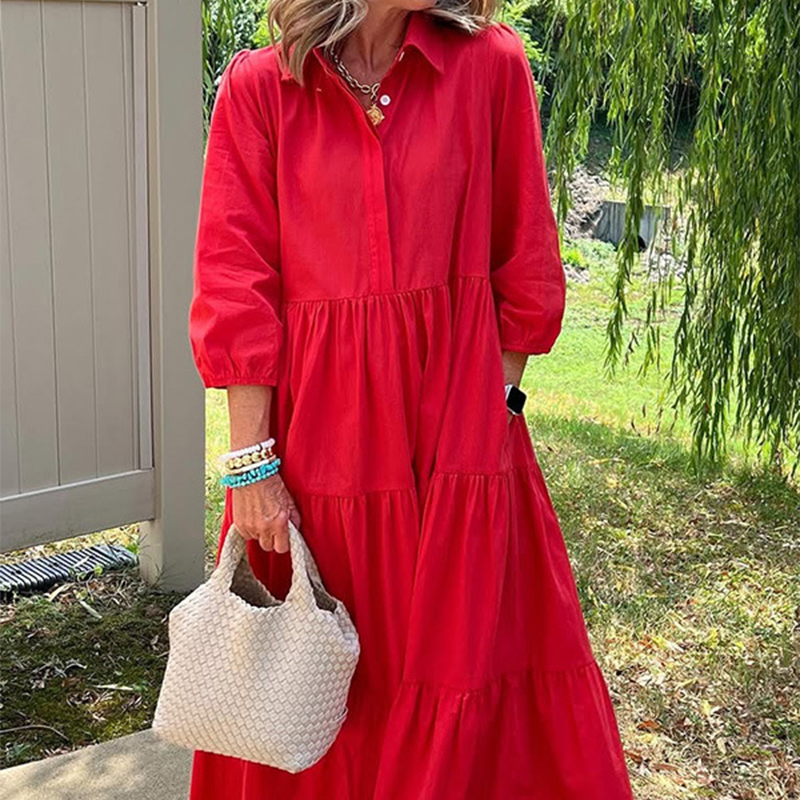 ⏳Time-limited Special⏰Women’s Casual Loose Fit Lapel Ankle Length Dress