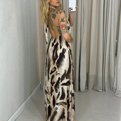 ⏳Time-limited Special⏰Women's Printed Halter Neck Maxi Dress