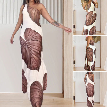 ⏳Time-limited Special⏰Palm Print One-Shoulder Slim Maxi Dress
