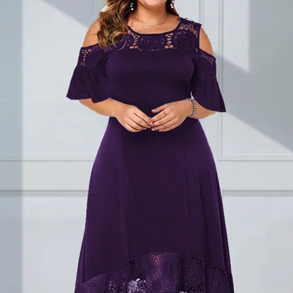 ⏳Time-limited Special⏰Women’s Elegant Cold Shoulder Lace Hem Dress
