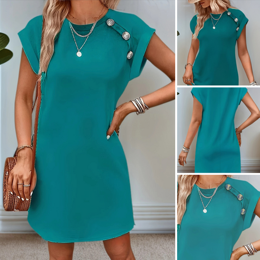 ⏳Time-limited Special⏰Solid Color Round Neck Slimming A-Line Dress