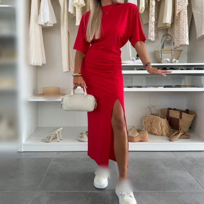 ⏳Time-limited Special⏰Cotton Short Sleeve Slit Midi Dress☁️🌞