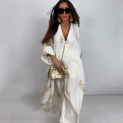 ⏳Time-limited Special⏰Casual Print & V-Neck Kaftan Dress for Women👗
