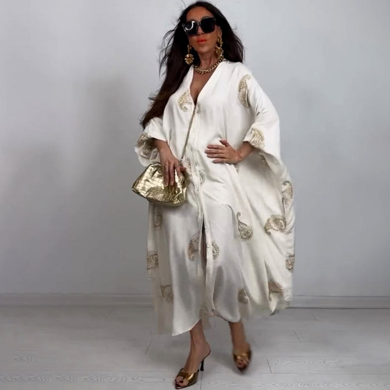 ⏳Time-limited Special⏰Casual Print & V-Neck Kaftan Dress for Women👗