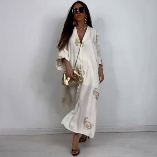 ⏳Time-limited Special⏰Casual Print & V-Neck Kaftan Dress for Women👗
