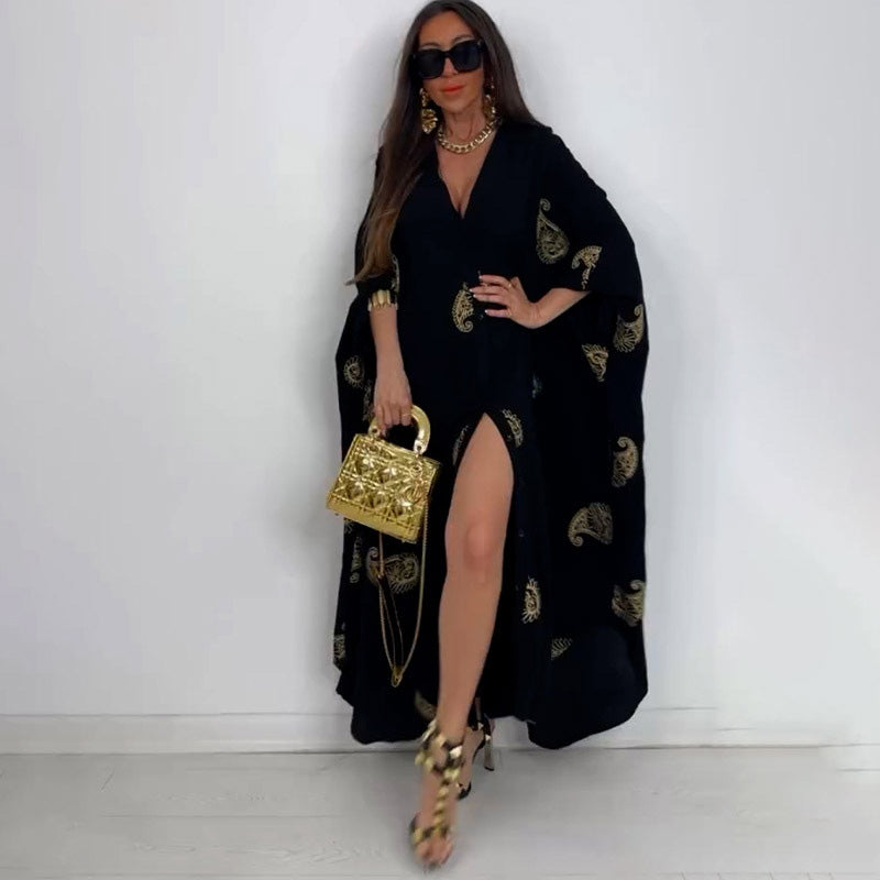 ⏳Time-limited Special⏰Casual Print & V-Neck Kaftan Dress for Women👗