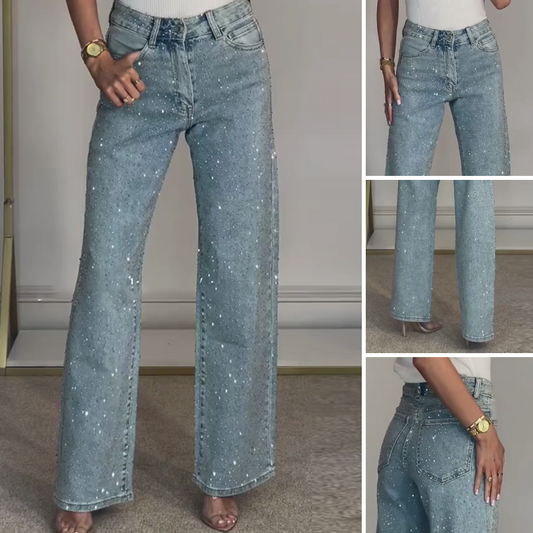 ⏳Time-limited Special⏰Rhinestone-Embellished Straight-Leg Jeans