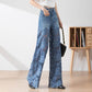 ⏳Time-limited Special⏰Women's High-Waisted Blue Denim Wide-Leg Pants (Hollow-out Lace Panels)